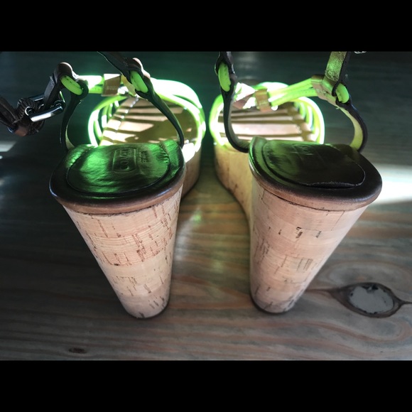 Coach Neon Yellow Cork Platform Sandals - Picture 3 of 7